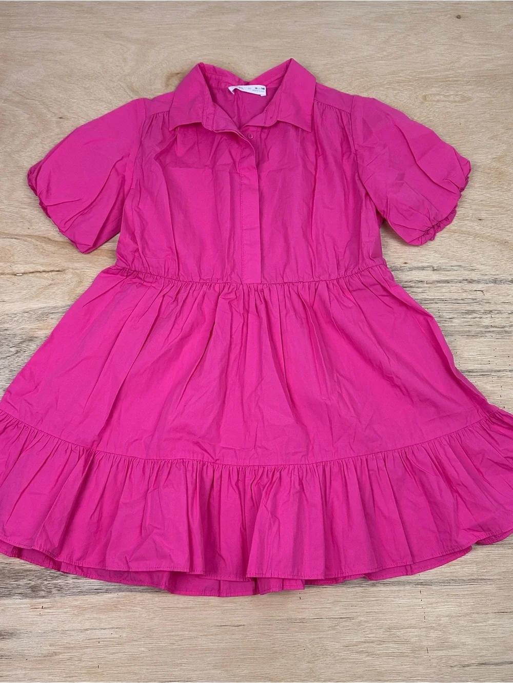 Zara Hot Pink Tiered Button Front  Shirt Dress
